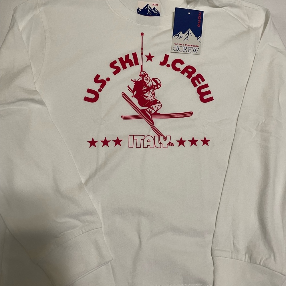 J. Crew White Long Sleeve with Red Graphic